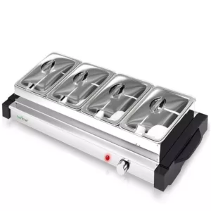 NutriChef Single Burner 8.5 in. Stainless Steel Electric Food Warming Tray Buffet Server Hot Plate (4-Plate Tray Style)