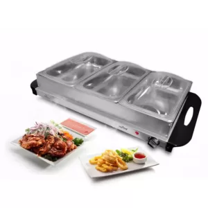 NutriChef 3-Burner 15 in. Stainless Steel Food Warming Tray / Buffet Server / Hot Plate