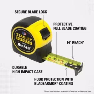 Stanley 8m / 26 ft. FATMAX Tape Measure (Metric / English Scale)