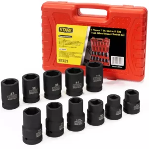 Stark 1 in. Drive Duo Combination SAE and Metric Deep Impact Socket Set with Carrying Case (11-Piece)