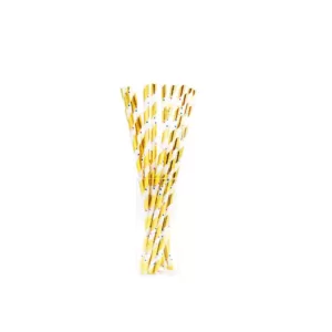 Sugar Plum Party 50-Piece Confetti Gold and White Assorted Disposable Paper Straw
