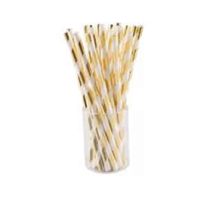 Sugar Plum Party 50-Piece Glam Gold and White Assorted Disposable Paper Straw