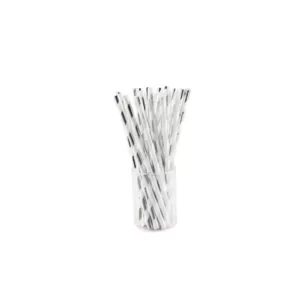 Sugar Plum Party 50-Piece Silver and White Assorted Disposable Cocktail Paper Straw