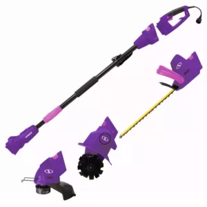 Sun Joe 4.5 Amp Electric Lawn and Garden Multi-Tool System Hedge Trimmer/Grass Trimmer/Garden Tiller, Purple
