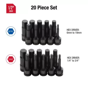 SUNEX TOOLS 1/4 in. Drive SAE and Metric Impact Socket Set (20-Piece)