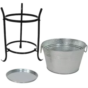 Sunnydaze Decor Pebbled Galvanized Steel Ice Bucket Drink Cooler with Stand and Tray