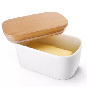 Sweese Airtight Butter Dish with Beech Wooden Lid - White, Set of 1