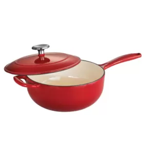 Tramontina Gourmet 3 qt. Porcelain-Enameled Cast Iron Saucier in Gradated Red with Lid