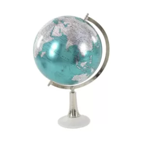 LITTON LANE 20 in. x 13 in. Modern Decorative Globe in Cyan and Silver
