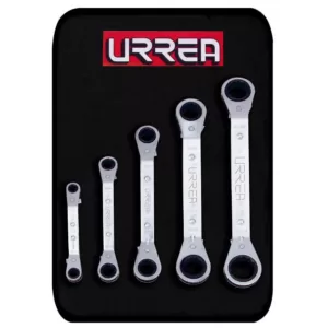 URREA Offset Box End 12-Point Ratcheting Chrome Wrench Set (5-Piece)