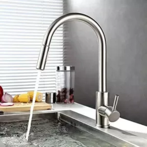 Vanity Art 16.7 in. Single-Handle Pull-Down Sprayer Kitchen Faucet in Brushed Nickel