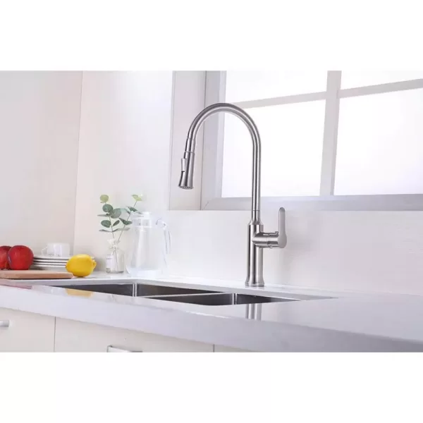Vanity Art 8.27 in. Single-Handle Pull-Down Sprayer Kitchen Faucet in Brushed Nickel