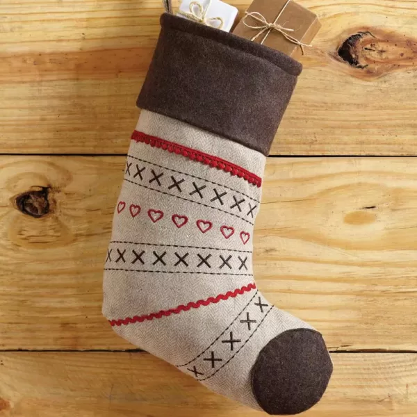 VHC Brands 15 in. Merry Little Christmas Khaki Tan Traditional Decor Stocking