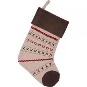 VHC Brands 15 in. Merry Little Christmas Khaki Tan Traditional Decor Stocking