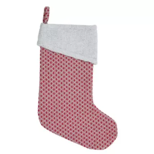 VHC Brands 15 in. Cotton and Wool Tannen Deep Red Traditional Christmas Decor Stocking