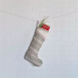 VHC Brands 20 in. Cotton/Felt Liv Pebble Grey Traditional Christmas Decor Stocking