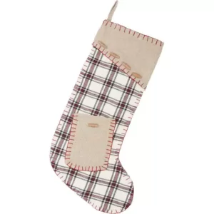 VHC Brands 20 in. Cotton Amory Ivory White Farmhouse Christmas Decor Stocking with Pocket