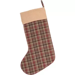 VHC Brands 20 in. Cotton/Jute Clement Deep Red Rustic Christmas Decor Pocket Stocking