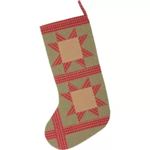 VHC Brands 20 in. Cotton Green Dolly Star Primitive Christmas Decor Patch Stocking