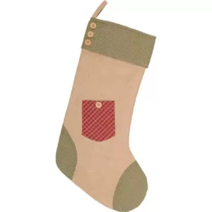 VHC Brands 20 in. Cotton and Jute Red Dolly Star Primitive Christmas Decor Pocket Stocking