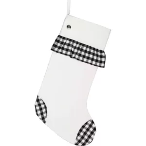 VHC Brands 20 in. Black Emmie Farmhouse Christmas Decor Check Ruffle Stocking