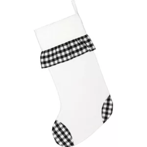 VHC Brands 20 in. Black Emmie Farmhouse Christmas Decor Check Ruffle Stocking