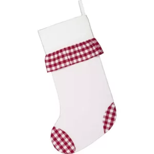 VHC Brands 20 in. Red Emmie Farmhouse Christmas Decor Check Ruffle Stocking