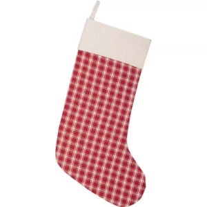 VHC Brands 20 in. Cotton Red Plaid Christmas Farmhouse Decor Stocking