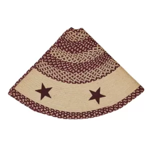 VHC Brands 48 in. Burgundy Tan Jute Red Primitive Classic Country Decor Star Stenciled Tree Skirt