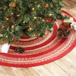 VHC Brands 50 in. Cunningham Cherry Red Holiday Christmas Decor Jute Tree Skirt