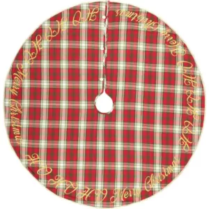 VHC Brands 55 in. Holiday Cherry Red Farmhouse Christmas Decor Tree Skirt
