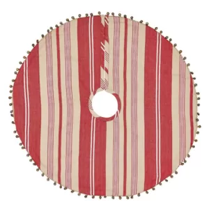 VHC Brands 21 in. Vintage Stripe Candy Apple Red Farmhouse Christmas Decor Mini Tree Skirt