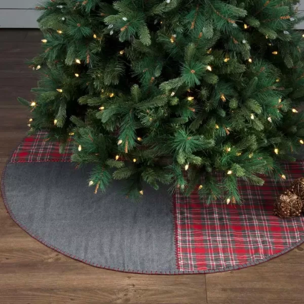 VHC Brands 60 in. Anderson Cherry Red Rustic Christmas Decor Patchwork Tree Skirt