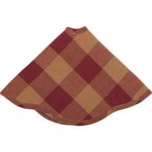 VHC Brands 21 in. Burgundy Check Red Primitive Christmas Decor Scalloped Tree Skirt