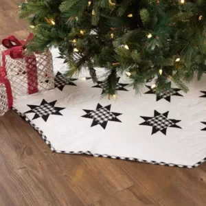 VHC Brands 55 in. Black Emmie Farmhouse Christmas Decor Patchwork Tree Skirt