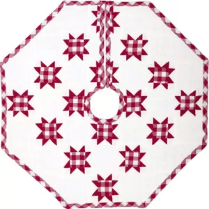 VHC Brands 21 in. Red Emmie Farmhouse Christmas Decor Patchwork Tree Skirt