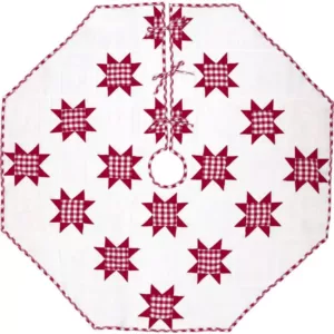 VHC Brands 55 in. Red Emmie Farmhouse Christmas Decor Patchwork Tree Skirt