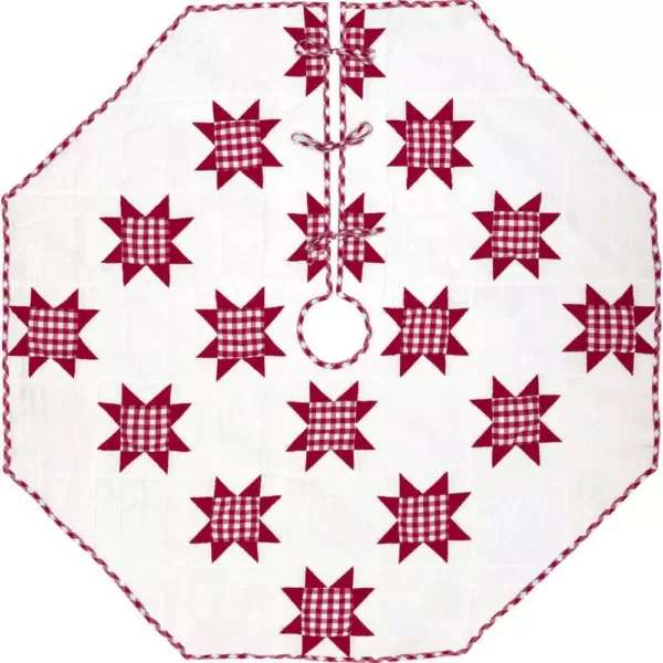 VHC Brands 60 in. Red Emmie Farmhouse Christmas Decor Patchwork Tree Skirt