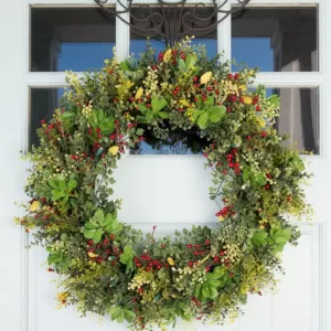 Village Lighting Company 30 in. Pre-Lit LED Christmas Boxwood and Berry Wreath