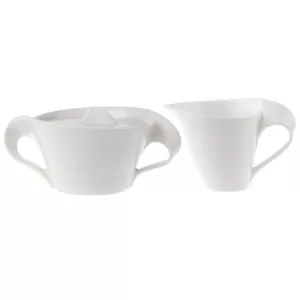Villeroy & Boch New Wave 2-Piece White Porcelain Sugar and Creamer Set