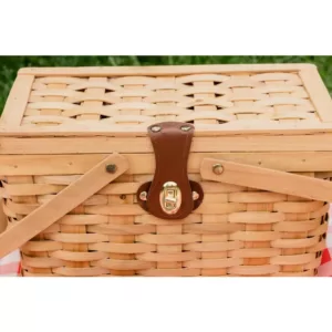 Vintiquewise 12.5 in. x 7.5 in. x 7.5 in. Picnic Basket Gingham Lined with Folding Handles