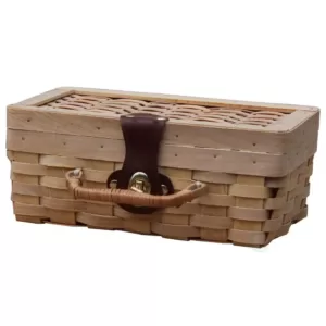 Vintiquewise 10.2 in. W x 6 in. D x 4 in. H Woodchip Small Picnic Basket, Child's Private Picnic Basket