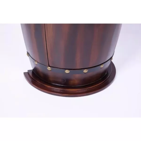 Vintiquewise Rustic Lockable Barrel Shaped Wine Bar Cabinet Wooden End Table