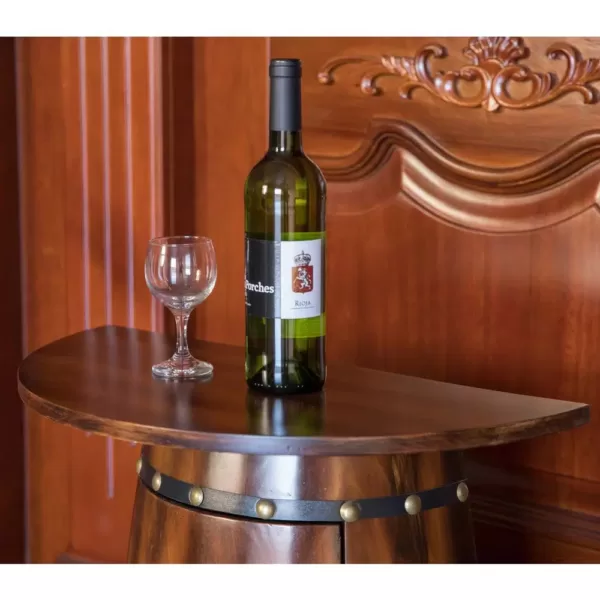 Vintiquewise Rustic Lockable Barrel Shaped Wine Bar Cabinet Wooden End Table