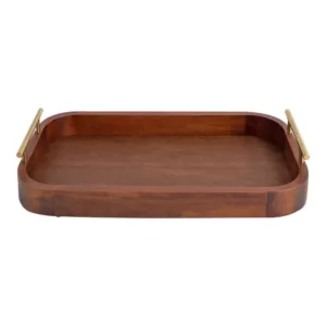 Kate and Laurel Lipton 18 in. x 3 in. x 10 in. Walnut Brown Decorative Tray