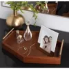 Kate and Laurel Lipton 17 in. x 12 in. Walnut Brown Wood Hexagon Decorative Tray