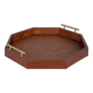Kate and Laurel Lipton 18 in. x 18 in. Walnut Brown Wood Octagon Decorative Tray