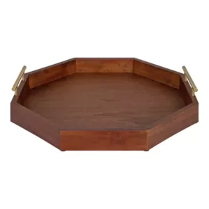 Kate and Laurel Lipton 18 in. x 18 in. Walnut Brown Wood Octagon Decorative Tray
