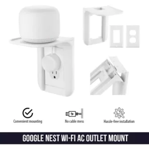 Wasserstein AC Outlet Mount for Google Nest WiFi - Perfect Wall Outlet Shelf for Google Home, Nest Mini and Nest Hub (2-Pack)