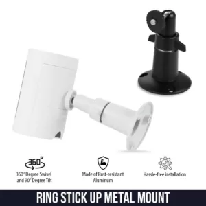 Wasserstein Adjustable Metal Mount with Universal Screw Compatible with Ring Stick Up Cam Battery and Wired (White)